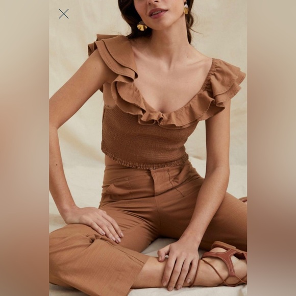 Women's Tan Ruffle Top - Picture 2 of 11